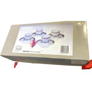 New Prestige Homeworld Espresso Service of 4 660300 4 cups 4 saucers Italia Deco